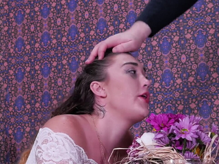 Flower girl gets brutally face fucked and fed man ass