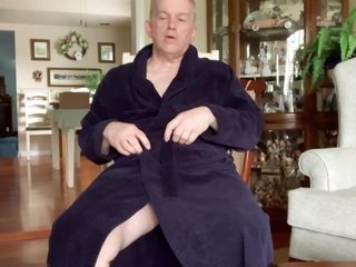 Disrobing dad masturbates wearing long socks 