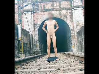 Nude gay men in front of railway line sexy dick