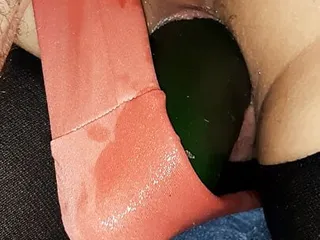 Double penetration with big cucumber
