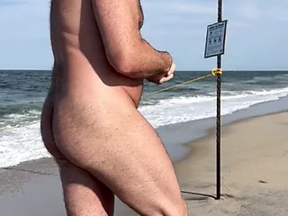 Public Nude Beach examination with erection and hole exposure