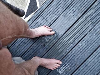 My ginger cock pissing on my bare feet on the deck before my daily wank session