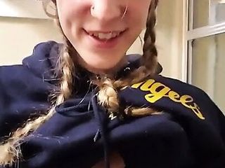 Cute blonde trap shows her flaccid cock 