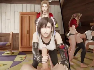 Tifa X Aerith Threesome Tifa Fucked By Strap On While Jacking You Off