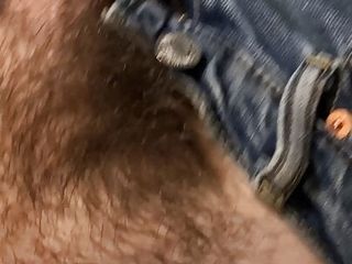Unzipping my jeans to pull out my very hairy flaccid uncut dick and balls (no audio)