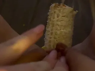 Finger my wet lubed pussy while i fuck myself with a corn cob