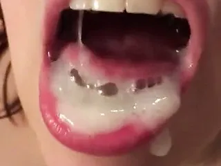 Rancid Cunt Eats a Healthy Mouthful of Thick, Lumpy Glue