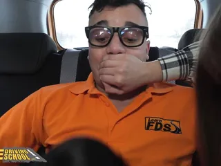 Fake Driving School &ndash; Backseat Threesome with Big Tits