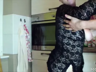 German SON seduce new STEP STEP MOM to Fuck in kitchen at morning