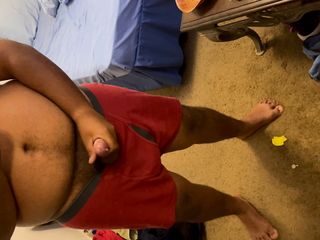 young bear jerking uncut cock and cums thick load