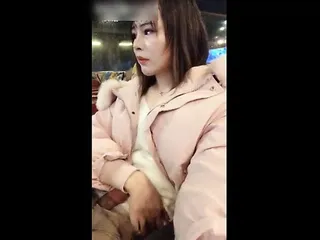 Cute asian cums in public