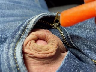 Micro penis getting jacked by baby carrot