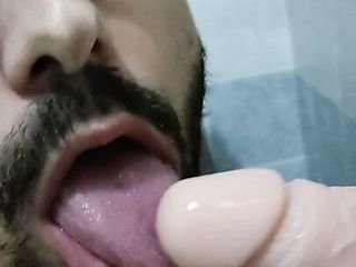 a sloppy and dirty blowjob to a 8 inches dildo with deep throat, dialog JOI and Gagging 