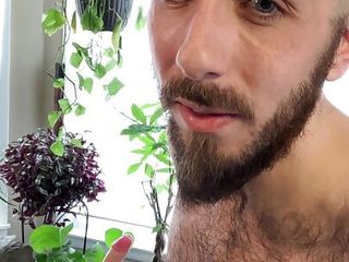 Side view of very hairy skinny bearded white guy fucks sex doll on the table (with a short first-recorded dildo suck)