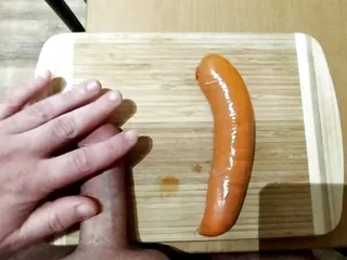 Ordinary sausage put my big dick to shame