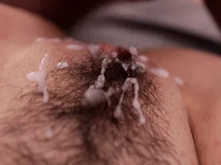 Close up beautiful hairy pussy fuck and cumshot with loud moaning female orgasm