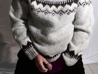 Quick Sweater Fetish Cum, Icelandic sweater and corduroy pants... masturbation, solo, wool