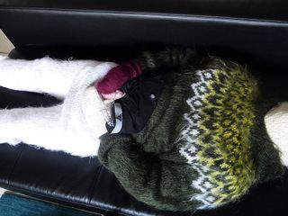 Green mohair hoodie, sweater fetish cum shot. Masturbation in soft fuzzy wool sweater and pants with balaclava
