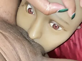 Horny Ebony milf grinds fat throbbing clit on sex doll face (full video on onlyfans Thecakefreak)