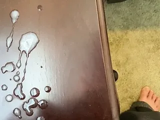 Blowing a load of cum on the table