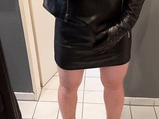 Sissy Laura Solo Cumshot in Full Leather dress and ankle boots 