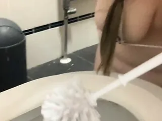 Toilet brush humiliation chubby slut