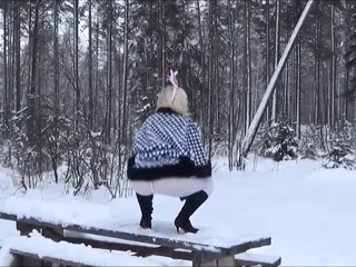Big ass in the winter forest
