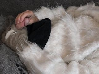 Sweater Fetish, Jumper Fetish - Chase Pike - Fuzzy White Mohair Sweater and vibrator... with cum shot