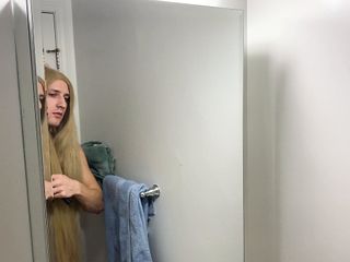 Crossdresser Fixing Messy Wig