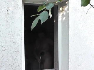 Outside &ndash; young neighbor watches Milf taking Shower