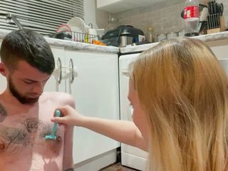 Teen Girlfriend trying to Shave her Boyfriends Chest but end up FUCKIN IT UP!