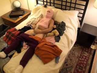 Sweater Fetish, sweater masturbation into a wool condom on a very soft sweater bed