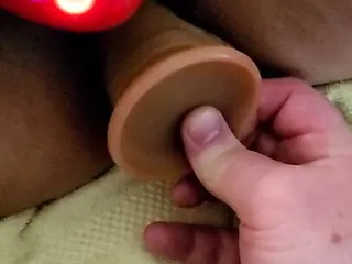 Asian wife enjoys new dildo and clit sucking toys to a big orgasm