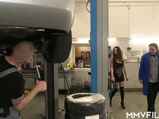 Tattooed cutie Elise gets arse fucked in the garage