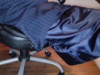 Blue pinstripe lined skirt with black liquid satin half slip