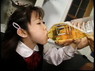 Asian girl fucked and drinks a lot of piss