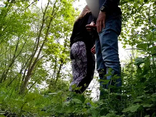 Sexy neighbor with a fat ass jerked me off in nature