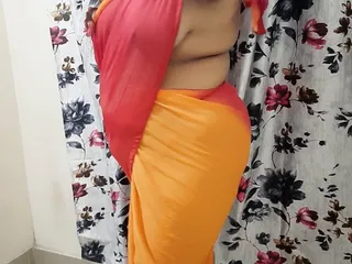 DESI VILLAGE BHABHI CHANGING HER CLOTHES IN BEDROOM WITH CAMERA ON 