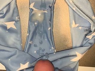 Cum in Murphis light blue swimsuit 