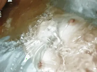 Mermaid babysitter fucked in her tight wet pussy in the tub while bathing 