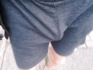Flashing my soft bulge and dick walking to the store 