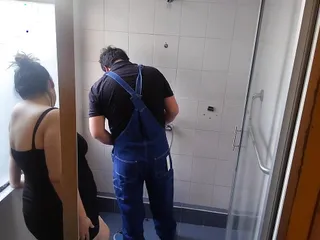 hot mom calls the plumber to fix the shower and they end up fucking.
