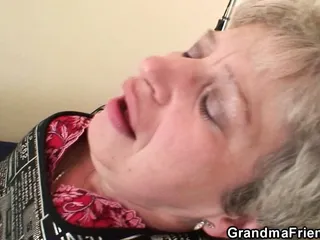 Old granny fingering hairy pussy before 3some