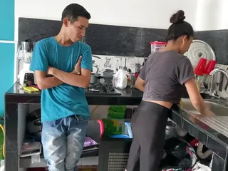 MY STEPBROTHER FUCKS MY LITTLE PUSSY IN THE KITCHEN.