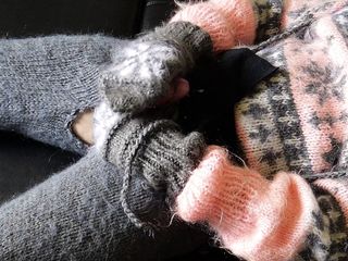 Pink and Gray Mohair Turtleneck Catsuit and cum load