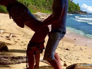Sandy beaches and cute babes fucked in nature