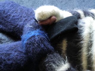 Big Fuzzy Mohair Turtleneck Jumper Sweater - mohair pants, mittens and hood