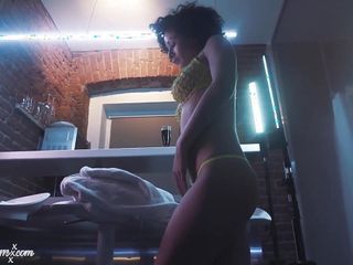 Perfect girl with big natural tits plays pussy vibrator and squirt