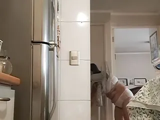 Sexy hotwife mommy in kitchen lingerie underwear