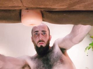 Creampie in the Couch - all-natural daddy Charles Dickenballs fucks a masturbation sleeve hands-free then lets the cum drip out